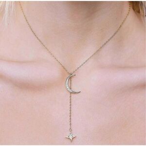 Lili Claspe Necklace Rope The Moon and Star Gold Plated Opal Drop Lariat